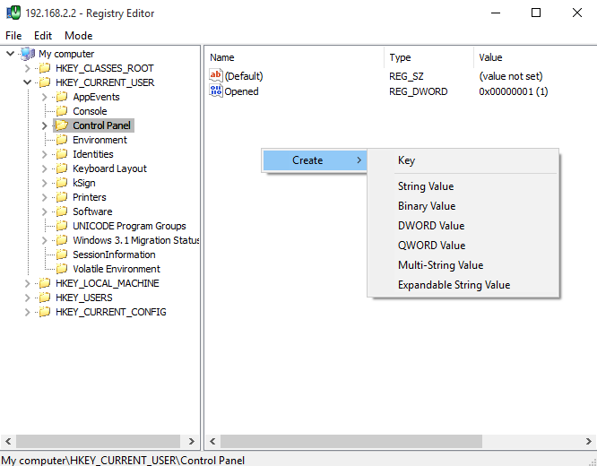 Registry editor