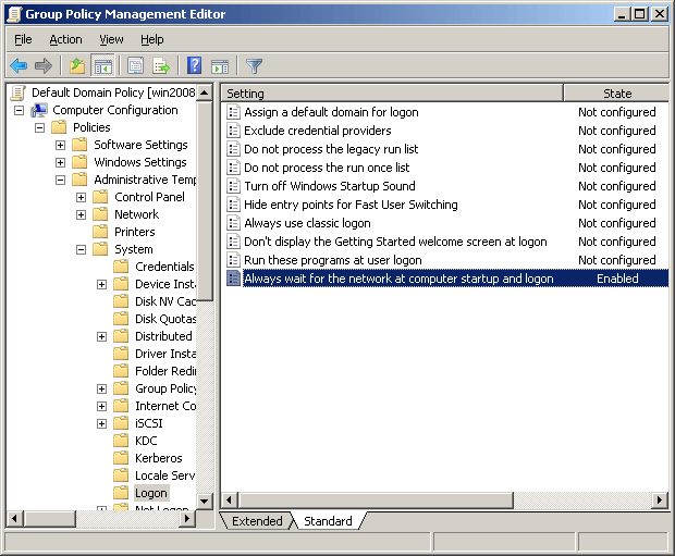 Always wait for the network at computer sturtup and logon