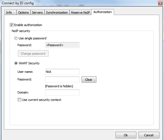 specify password or user authentication data