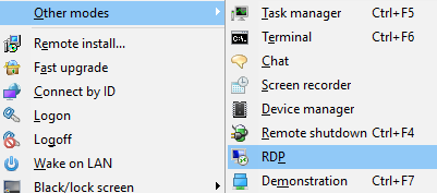 RDP context menu