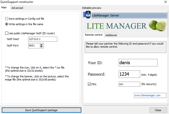 Set parameters in the preview window