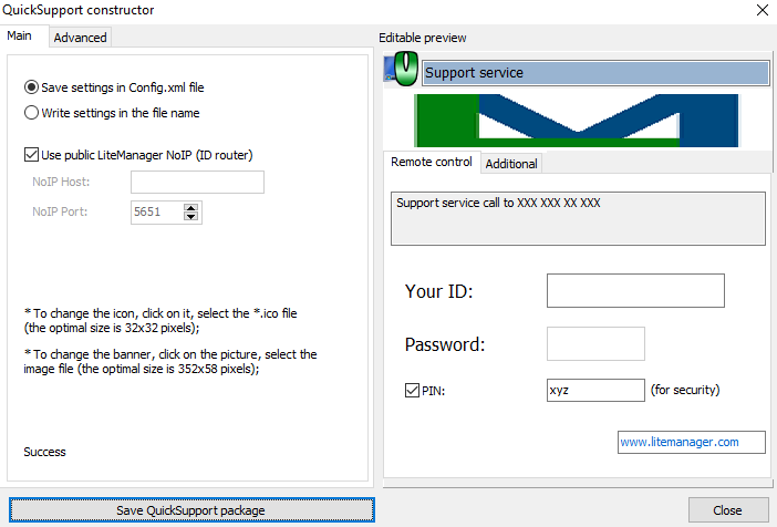 save the settings in the file Config.xml