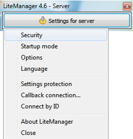 Security item in the server settings